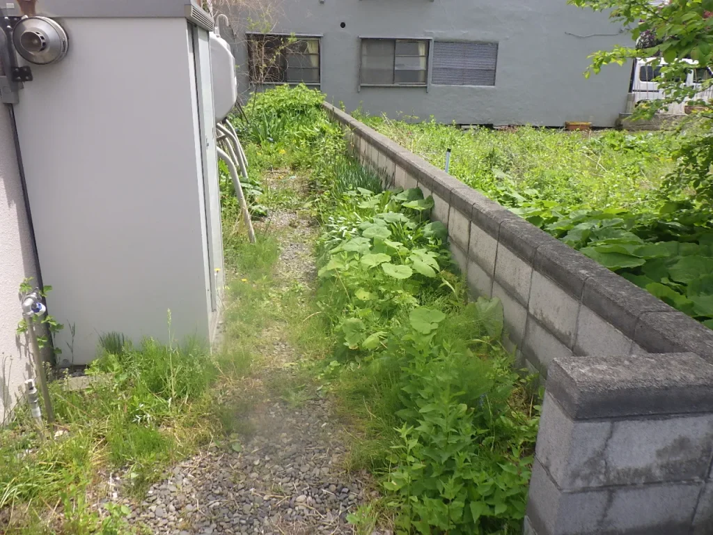 札幌市東区の住宅玄関横通路の外構工事（トマト畑）ビフォー写真